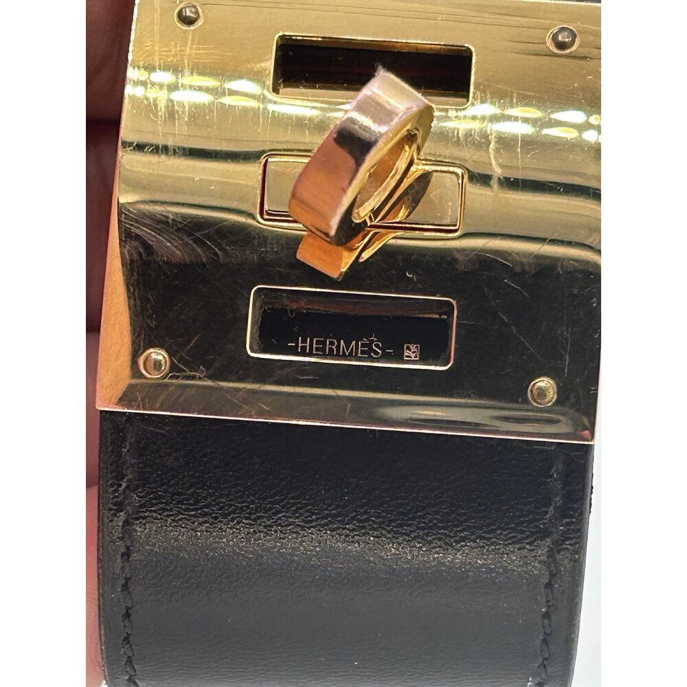 Authentic Hermes Kelly Bangle Bracelet Black Leather Gold Metal Accessory France - Picture 5 of 8